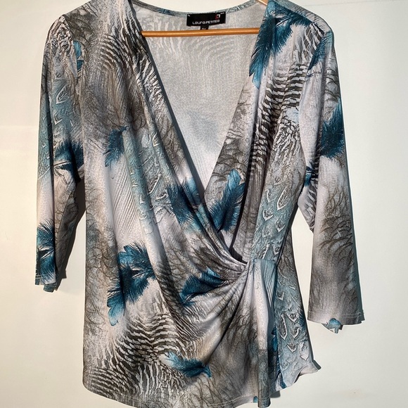 Laura Tops - Laura - 3/4 sleeve faux wrap top. Size L petite